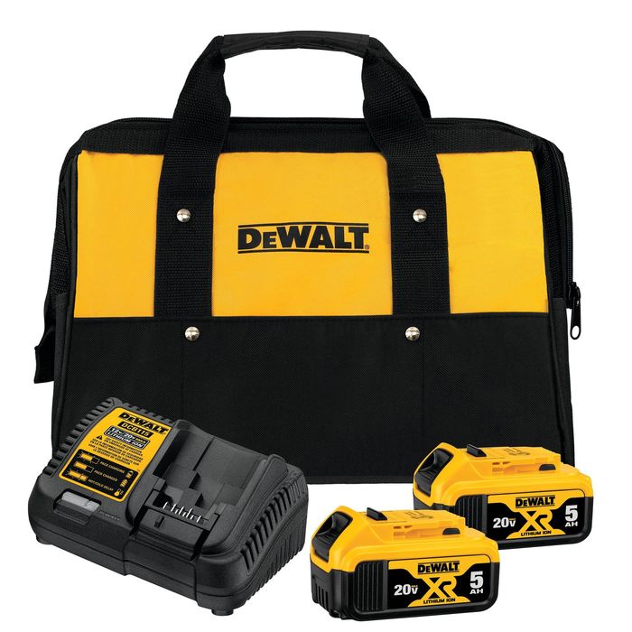 Dewalt 20 Volt MAX 5Ah Battery Charging Kit with 2 Batteries and Storage Bag