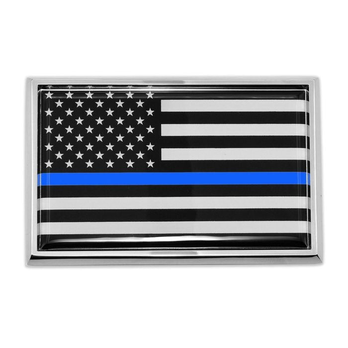 Elektroplate Chrome All Metal Police Flag Emblem with Color Domed Decal Insert