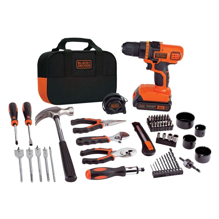 Black & Decker 20 Volt Max Lithium Ion Drill and Driver Plus Project Kit, 68 Piece