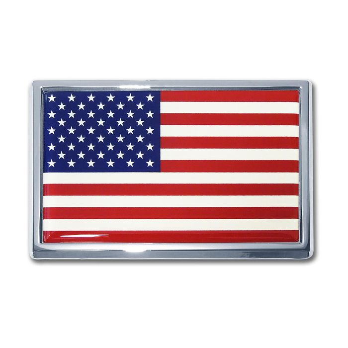 Elektroplate Chrome All Metal USA Flag Emblem with Color Domed Decal Insert