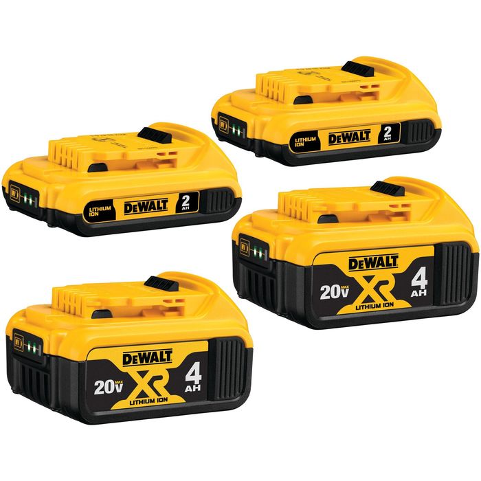 Dewalt 20 Volt MAX Battery, Lithium Ion, Fuel Gauge LED Indicator 4 Pack