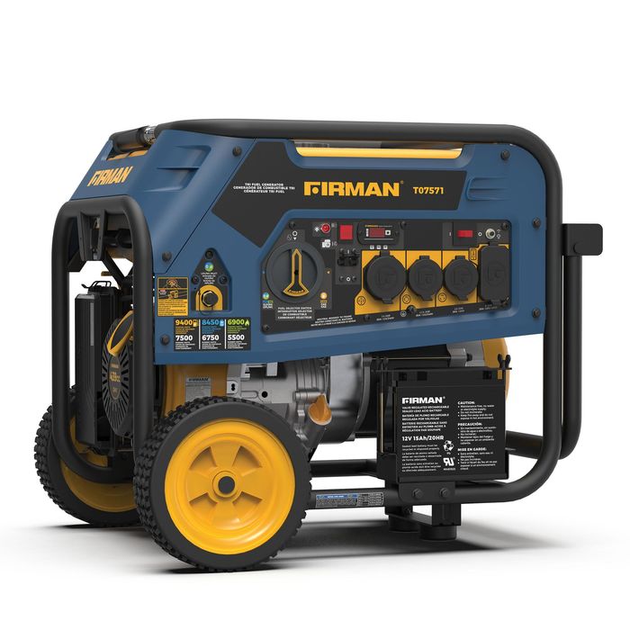 Firman Power Equipment 9,400/7,500 Watts Electric Start Gas Wheel Kit Bonus Cover and Cord Tri Fuel Portable Generator