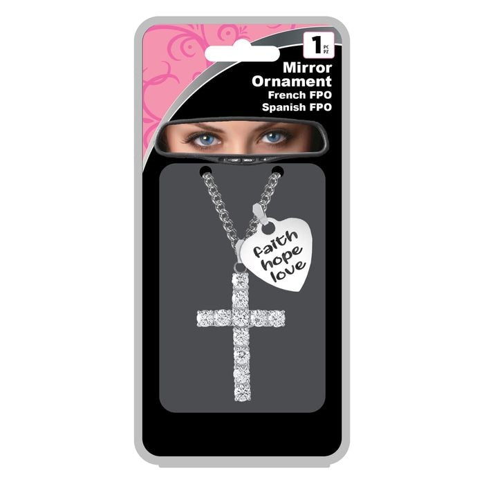 Chroma Graphics Bling Cross Faith Hope Love Interior Rear View Mirror Decoration