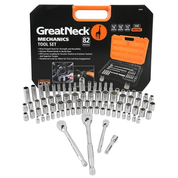 Great Neck Multiple Drive Ratchet and Socket SAE and Metric Tool Set 82 Piece