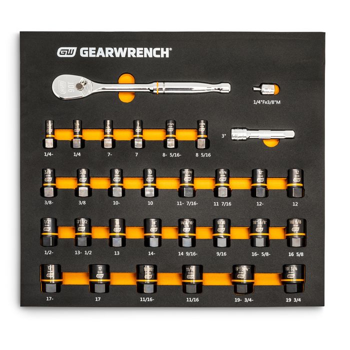 GearWrench 3/8in Drive 90T Ratchet and Bolt Biter Socket Set with Foam Storage Tray 31 Piece