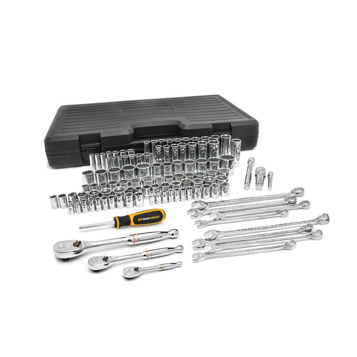 GearWrench 1/4in, 3/8in and 1/2in Drive Standard and Deep SAE and Metric Mechanics Tool Set 110 Piece