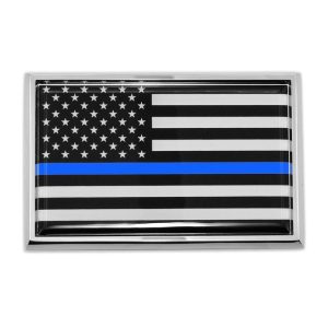 Elektroplate Chrome All Metal Police Flag Emblem with Color Domed Decal Insert