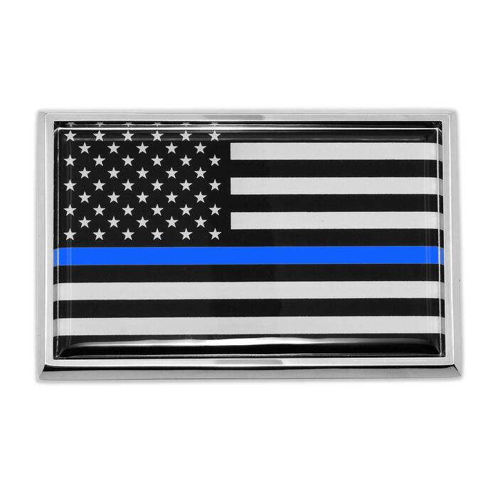 Elektroplate Chrome All Metal Police Flag Emblem with Color Domed Decal Insert