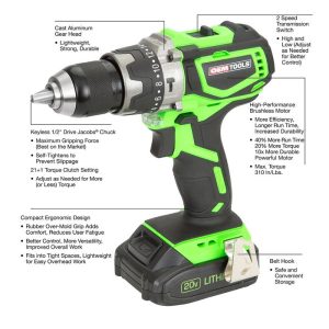 OEMTOOLS 20 Volt Max 1/2in Lithium Ion Brushless Hammer Drill