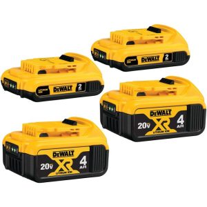 Dewalt 20 Volt MAX Battery, Lithium Ion, Fuel Gauge LED Indicator 4 Pack