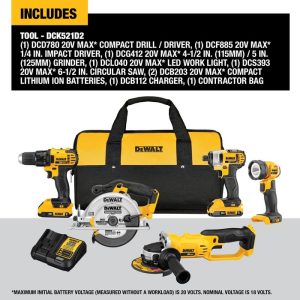 Dewalt 20 Volt Max Compact Cordless 5-Tool Combo Kit